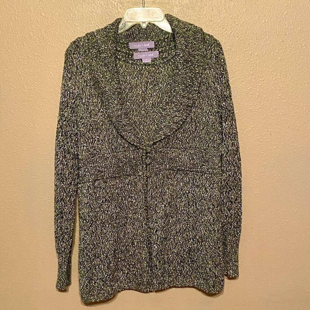 Modern Soul Women M Sweater and Tank Top Green Grey Speckled Knit Cotton Boho